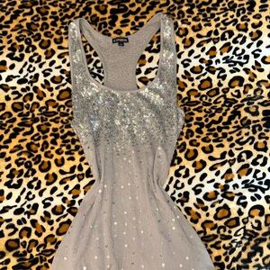 Y2k Express Silver Sequin Grey Tank Top